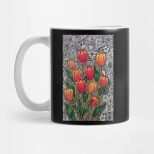 Orange Zentangle Tulips Mug